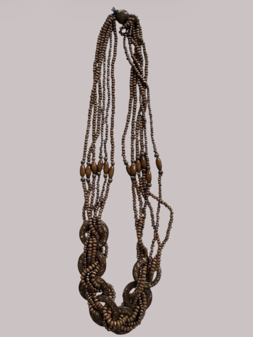 Layered Brown Beaded Link Necklace
